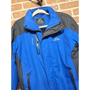 Outdoor Brand Men's SZ L Winter Jacket Blue  Waterproof Ski Jacket Faux Fur Line